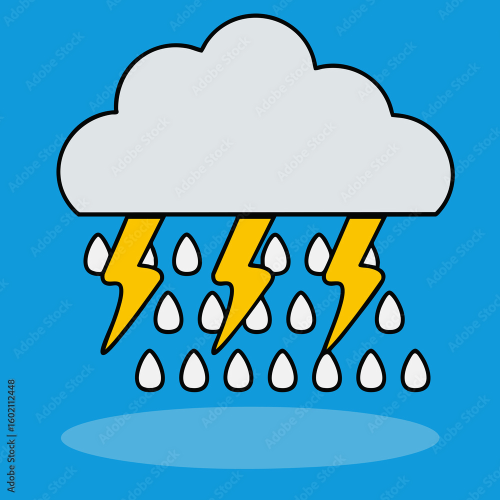 Poster simple and clear cloud, rain and thunder icon_expanded line icon design