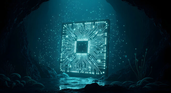 Bioluminescent Circuit Board in Deep Sea Cavern