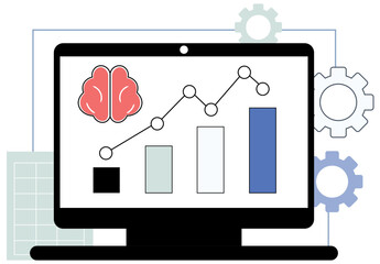 Flat Line Chart Showing Increasing  Adoption Across Industries With Brain and Gear Icons in Minimal Vector Style for Technology and Innovation Reports