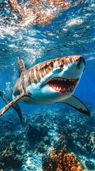 Naklejka premium Great White Shark Underwater