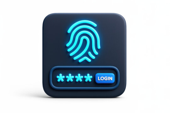 3d fingerprint icon with password and login button on dark background