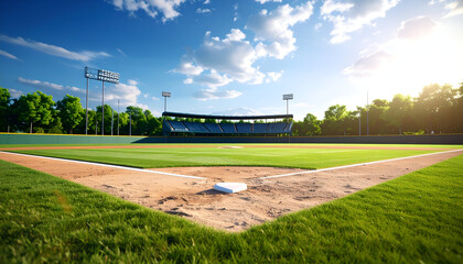 Sunny Baseball Field with Home Plate.