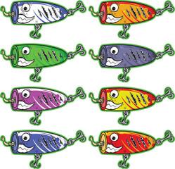Colorful Cartoon Fishing Lures Vector Set