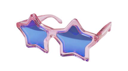 Pink Star Shaped Sunglasses with Blue Reflective Lenses, PNG