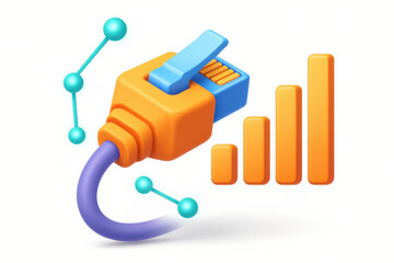 Colorful 3d network cable and signal bars with graph lines for technology concepts