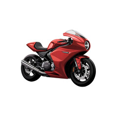 A photorealistic digital rendering of a red sportbike motorcycle on a white background isolated transparent png download