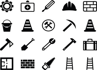 Fototapeta premium Collection of construction and building tools silhouette