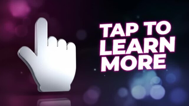 Tap to Learn More Interactive Silver Hand Cursor Invites Engagement Exploration with Sparkling Bokeh Background Digital