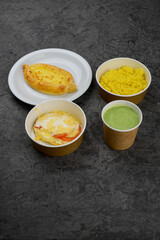 lunch spinach cream soup potato tovkanka with meat and a dough bun