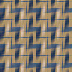 Seamless tartan pattern features bold blue and beige tones with diagonal textures and classic check arrangements. The design evokes a sense of tradition with a contemporary twist.
