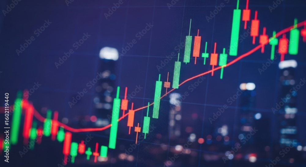 Aufkleber dynamic financial market analysis displaying candlestick charts with upward trend and volatility in 