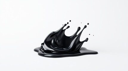 Black Paint Splash with Drips on White Background for Art and Design Projects