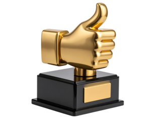  Minimal Gold Thumbs Up Icon Trophy on Matte Black Base