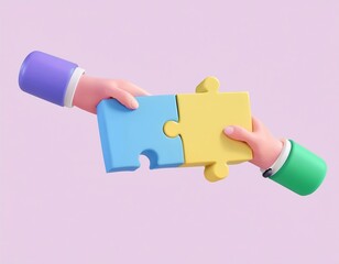 3D illustration Two hands join puzzle pieces together symbolizing collaboration