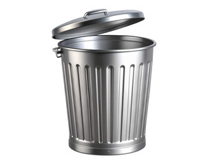 Metallic Trash Can with Swinging Open Lid – Realistic 3D Vector Style PNG