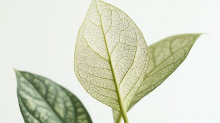 Obraz premium Delicate Green Leaves with Intricate Veins on Pale Background
