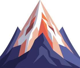 Geometric mountain peak illustration with fiery orange and red hues, an abstract symbol of adventure and summit.