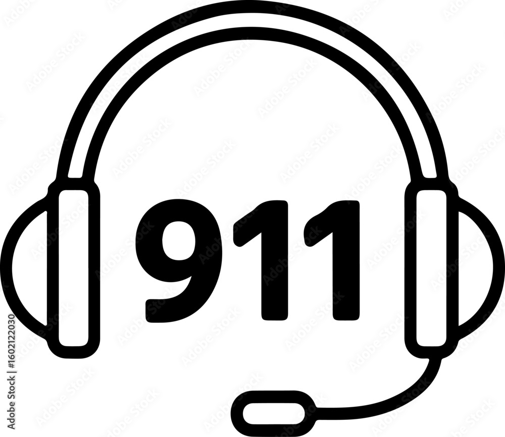 Poster headset with 911 displayed for emergency dispatch and communication services