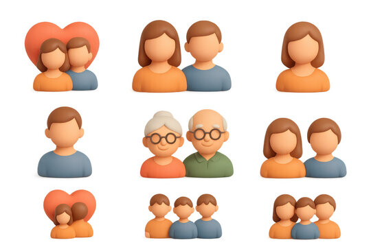 Diverse family avatars in modern three-dimensional design on black background
