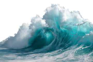 Massive curling tsunami sea wave with summer sunlight highlights — ultra‑detailed high‑resolution PNG cutout on seamless transparent background ideal for extreme weather infographics