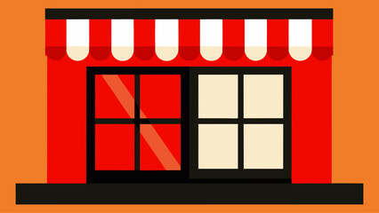 Rustic cafe window with red checkered curtains