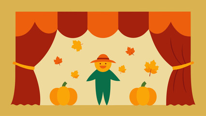 Storybook style curtain of autumn leaves revealing