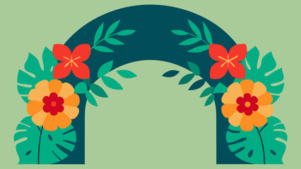 Stylized floral archway with hibiscus and monstera