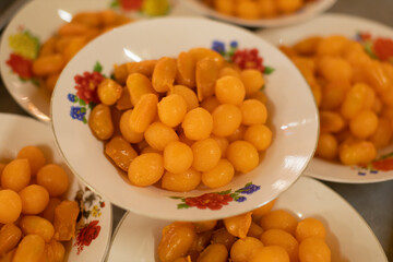 Thai dessert served on a white ceramic plate