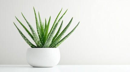 Aloe Vera Plant in Minimalist White Pot on Neutral Background