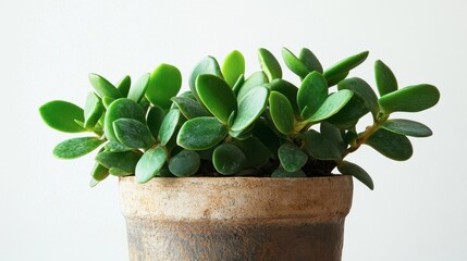 Lush Green Succulent Plant in Rustic Pot with Light Background