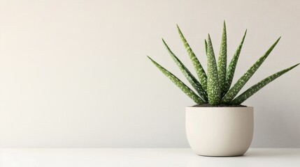 Green Aloe Vera Plant in Simple Ceramic Pot on Minimalist Surface