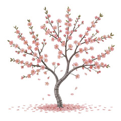 Obraz premium Delicate Pink Blossom Tree Digital Illustration on White Background Falling Petals Springtime Floral Design Element Transparent P N G Download