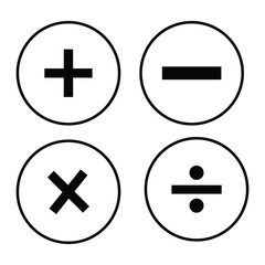 Fototapeta premium Basic mathematical symbol. Plus, minus, multiply, divide icon set. Plus and minus icon set. Math symbol. Plus icon, Minus icon, Multiply icon, Divide icon