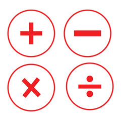 Obraz premium Basic mathematical symbol. Plus, minus, multiply, divide icon set. Plus and minus icon set. Math symbol. Plus icon, Minus icon, Multiply icon, Divide icon