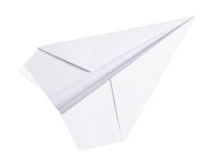 3D Render of Folded White Paper Plane Resting Flat on Surface, Top View, Isolated
