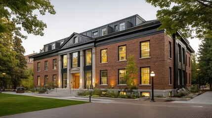 Historic johnson hall building at university of oregon campus with classic architectural design