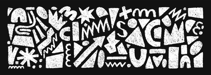 Hand drawn set of crayon abstract shapes. Vector collection of contemporary texture figure in doodle style. Design elements perfect for banner, print, stickers, decor