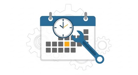 Scheduling Maintenance Concept with Calendar, Clock and Wrench