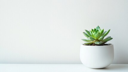 Fresh Green Succulent Plant in Minimalist White Pot on Neutral Background