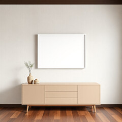 frame mockup for wall art in dining room with textured pastel plaster wall mid-century modern design stylish interior décor 3d render isolated a2 landscape image perfect for home decor display