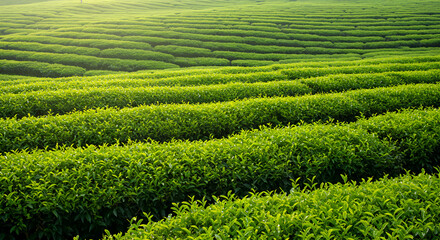 Lush Green Tea Plantation: A Serene Landscape of Cultivated Fields