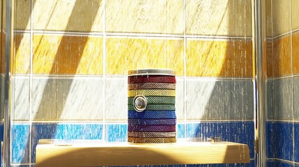 Rainbow speaker shower shelf sunlight bathroom