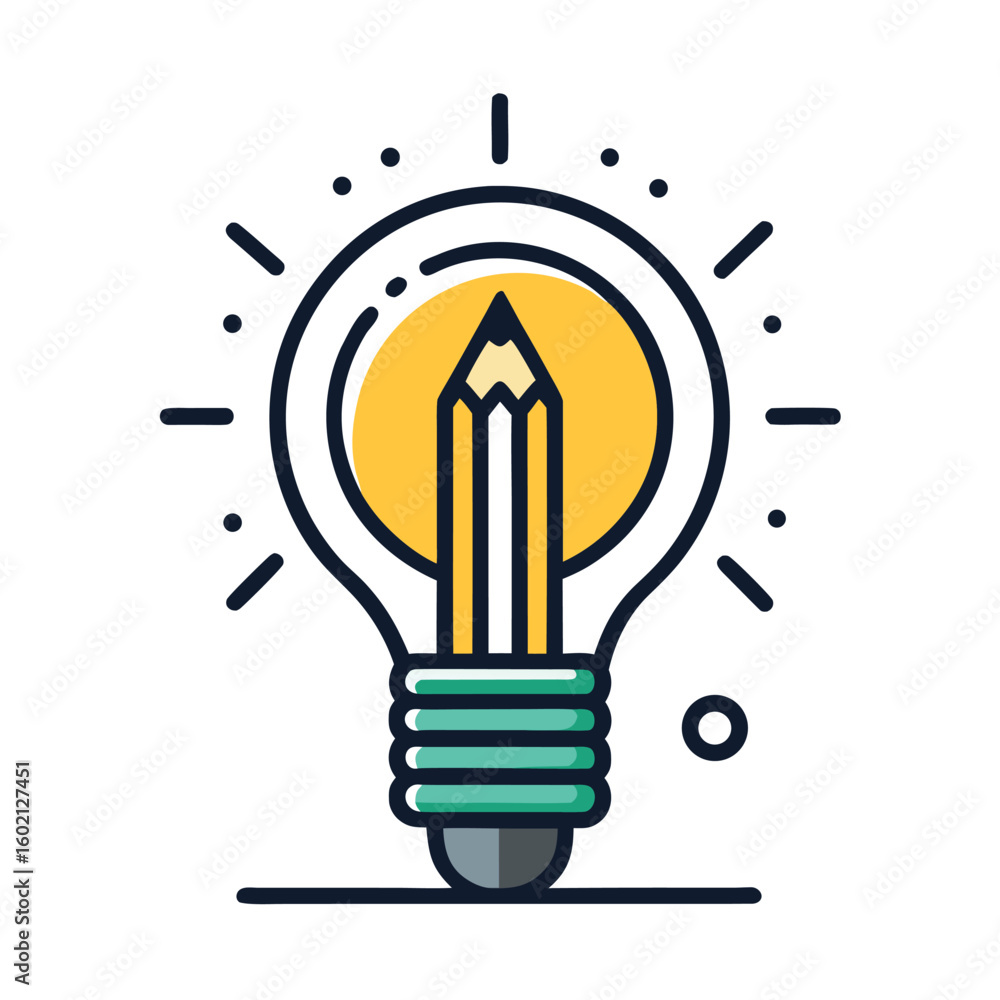 Poster editable vector line icon of a light bulb with a pencil inside it..eps
