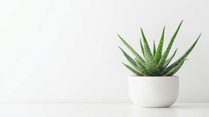 Aloe Vera Plant in White Pot on Minimalist Background for Decor