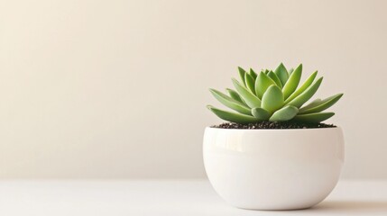 Fresh Green Succulent in White Pot on Minimalist Background