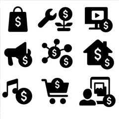 Income subscription icon payments affiliate streams advertising vector revenue service earnings icons