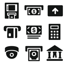 Branch transaction camera set icon dispenser vector machine withdrawal atm amount keypad