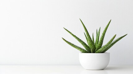 Green Aloe Vera Plant in White Pot on Minimalist Table Surface