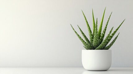 Fresh Aloe Vera Plant in Minimalist White Pot on Light Background