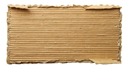 Rough edged torn corrugated cardboard texture with horizontal lines and brown color isolated on a transparent background